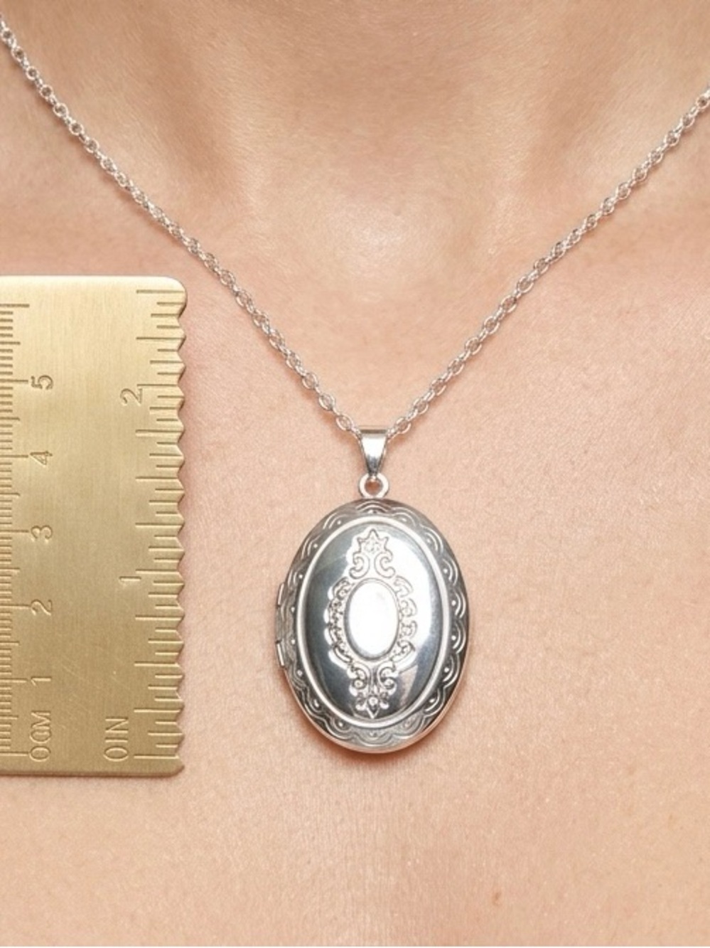 Ornate Silver Oval Locket Pendant